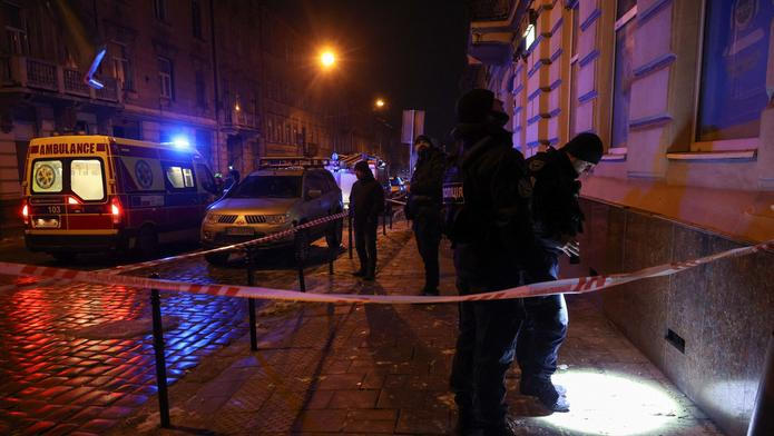 Aftermath of explosions in the downtown of Lviv