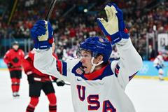 Matt Boldy slaví gól v zápase finále Kanada - USA na ZOH 2026