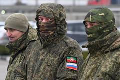 Russian soldiers receive humanitarian cargo in Rostov-on-Don