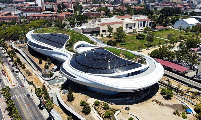 Aerial Views Of The New George Lucas Museum of Narrative Art Which Is Still Under Construction But Finally Almost Complete After Massive Delays In Los Angeles