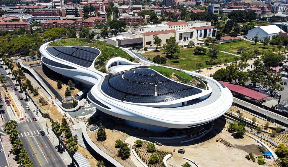 Aerial Views Of The New George Lucas Museum of Narrative Art Which Is Still Under Construction But Finally Almost Complete After Massive Delays In Los Angeles