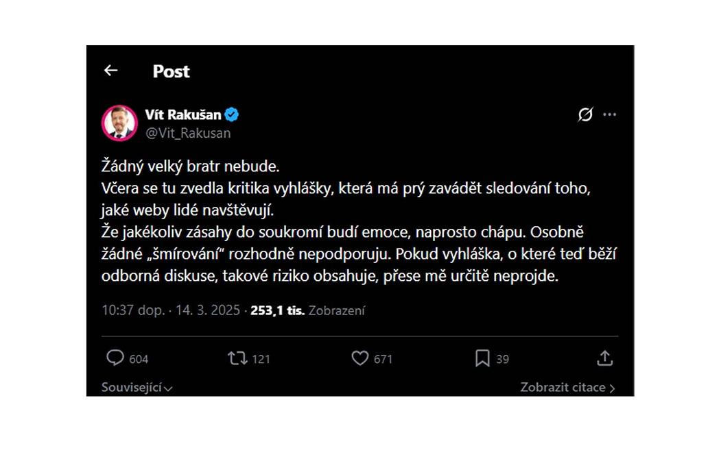 Vít Rakušan odráží kritiku "šmírovací vyhlášky"