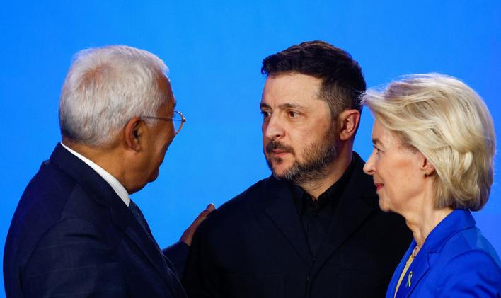 Ukraine's Zelenskiy, and EU's von der Leyen and Costa attend press conference on fourth anniversary of Russia's full-scale invasion, in Kyiv