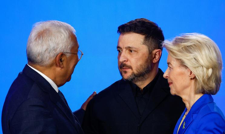 Ukraine's Zelenskiy, and EU's von der Leyen and Costa attend press conference on fourth anniversary of Russia's full-scale invasion, in Kyiv