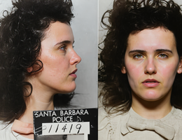 Policejní snímek Elizabeth Short ze Santa Barbary (23. 9. 1943). Otisky z tohoto zatčení umožnily v roce 1947 identifikaci jejího těla za 56 minut.