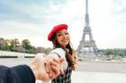 Cheerful,Happy,Couple,In,Love,Visiting,Paris,City,Centre,And