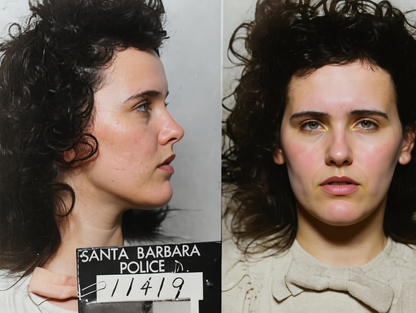 Policejní snímek Elizabeth Short ze Santa Barbary (23. 9. 1943). Otisky z tohoto zatčení umožnily v roce 1947 identifikaci jejího těla za 56 minut.