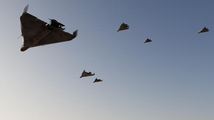 Russian,Kamikazes,Combat,Drone,In,The,Sky,Against,Clouds,,War