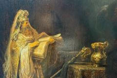 The painting "Vision of Zacharias in the Temple", identified by researchers in Amsterdam as an original work by Rembrandt, is pictured at Rijksmuseum Atelier