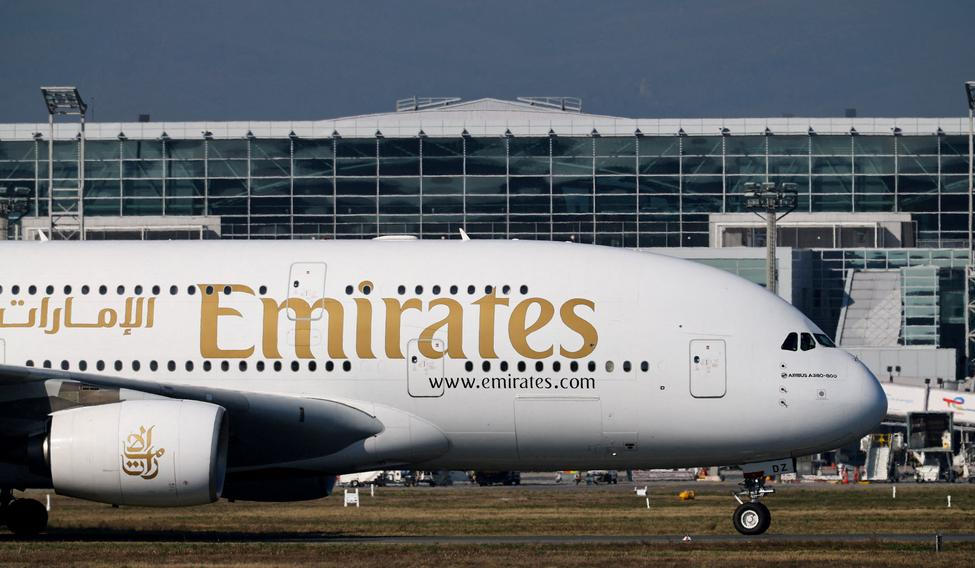 FILE PHOTO: An Emirates plane with German tourists evacuated from the Middle East arrives from Dubai, at the airport in Frankfurt