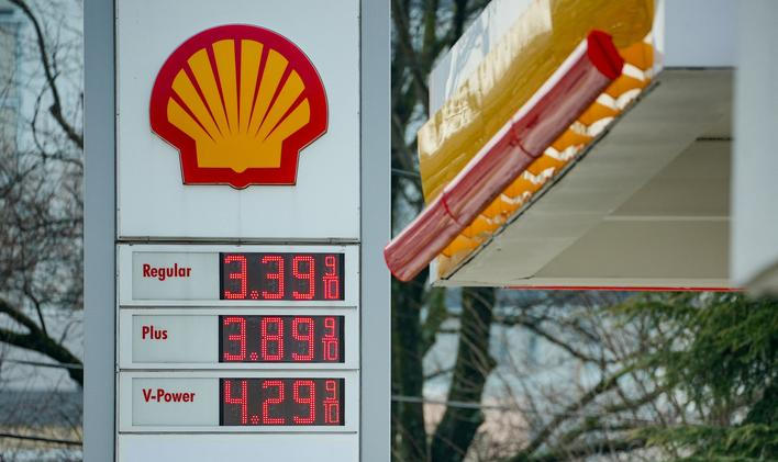 Gas prices are seen at a fuelling station, as the price of oil and gas has surged amid the U.S.-Israeli conflict with Iran, in Washington