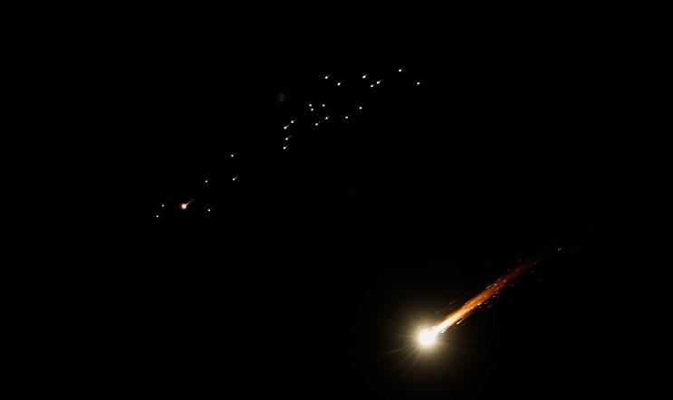 Iranian missiles fly towards Israel, as seen from Hebron