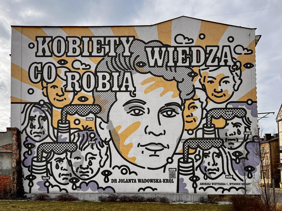 Mural Jolanty Wadowské-Król z cyklu „Ženy vědí, co dělají“, ulice Gliwicka 58, Katovice, Polsko. Snímek ze dne 12. března 2023.