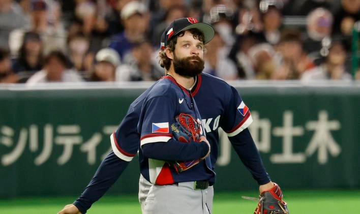 Ondřej Satoria v zápase Česko - Japonsko na World Baseball Classic 2026