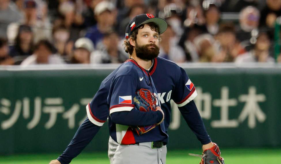 Ondřej Satoria v zápase Česko - Japonsko na World Baseball Classic 2026