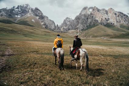 Kyrgyzstan,,Tian,Shan,Mountains,Landscape,With,People,In,Nature