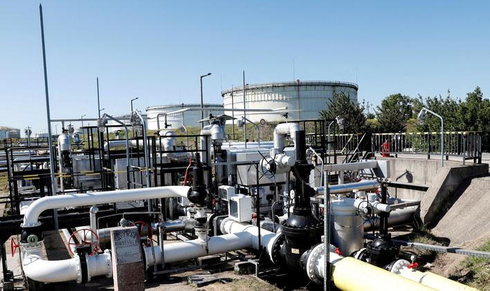 FILE PHOTO: The Druzhba oil pipeline between Hungary and Russia is seen at the Hungarian MOL Group's Danube Refinery in Szazhalombatta