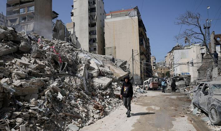 Aftermath of an Israeli strike, following an escalation between Hezbollah and Israel, in Beirut