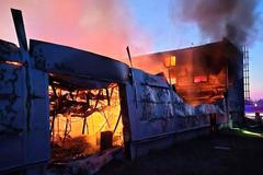 Požár haly Elbit v Pardubicích.