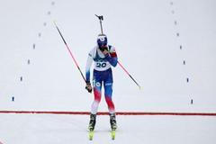 Tereza Voborníková v cíli závodu biatlonistek s hromadným startem na ZOH 2026