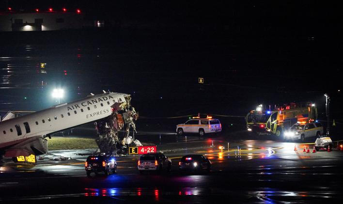 Air Canada Express jet collides with a ground vehicle at LaGuardia airport