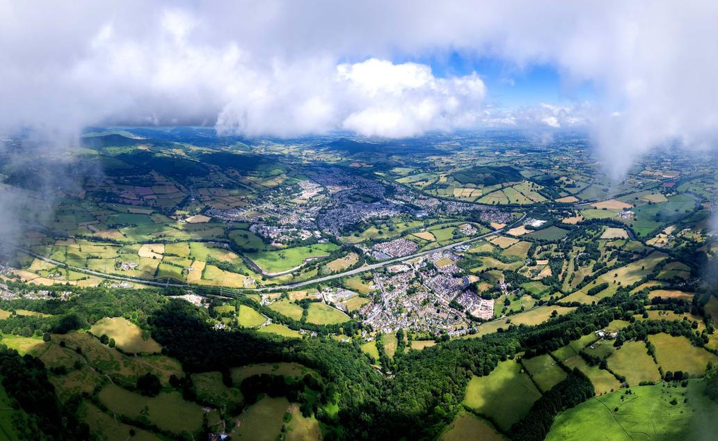 Amazing,Aerial,Panorama,Of,Abergavenny,,Wales,,England,,Summer,Outdoor