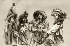 The,Three,Musketeers.,An,Hand,Drawn,Illustration.,Freehand,Drawing,,Painting.
