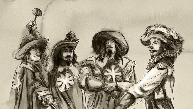 The,Three,Musketeers.,An,Hand,Drawn,Illustration.,Freehand,Drawing,,Painting.