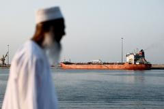 FILE PHOTO: The Callisto tanker sits anchored in Port Sultan Qaboos as the traffic is down in the Strait of Hormuz, in Muscat