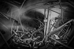 Ilustrační dobový snímek zachycuje oběti nalezené v zřícené důlní galerii po explozi v dolech společnosti Compagnie des mines de Courrières v březnu 1906.