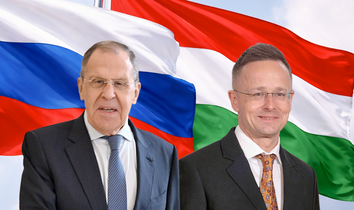 Ruský ministr zahraničí Sergej Lavrov a šéf maďarské diplomacie Péter Szijjártó, koláž.