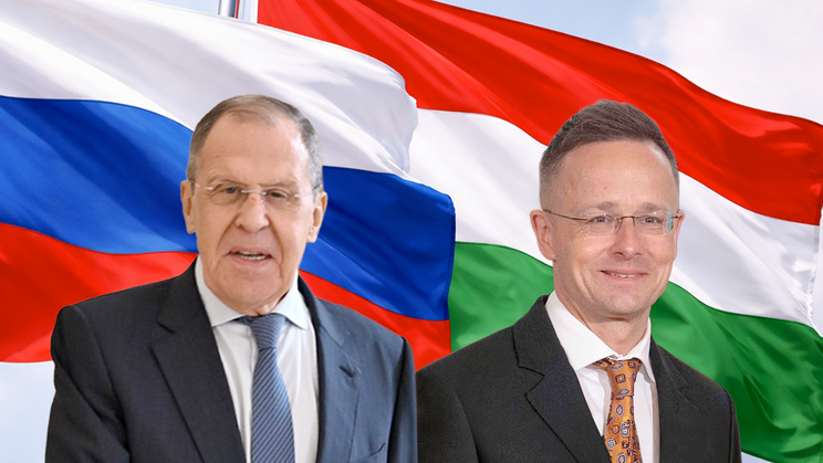 Ruský ministr zahraničí Sergej Lavrov a šéf maďarské diplomacie Péter Szijjártó, koláž.