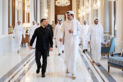 The Emir of Qatar, Sheikh Tamim bin Hamad Al Thani, meets President of Ukraine, Volodymyr Zelenskiy, in Doha