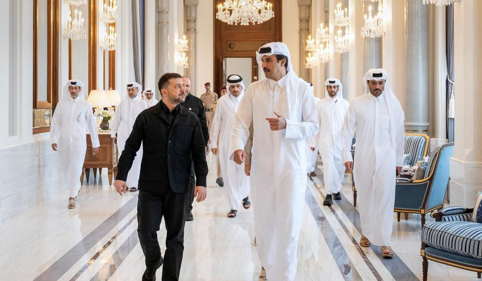 The Emir of Qatar, Sheikh Tamim bin Hamad Al Thani, meets President of Ukraine, Volodymyr Zelenskiy, in Doha