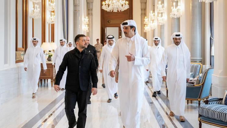 The Emir of Qatar, Sheikh Tamim bin Hamad Al Thani, meets President of Ukraine, Volodymyr Zelenskiy, in Doha