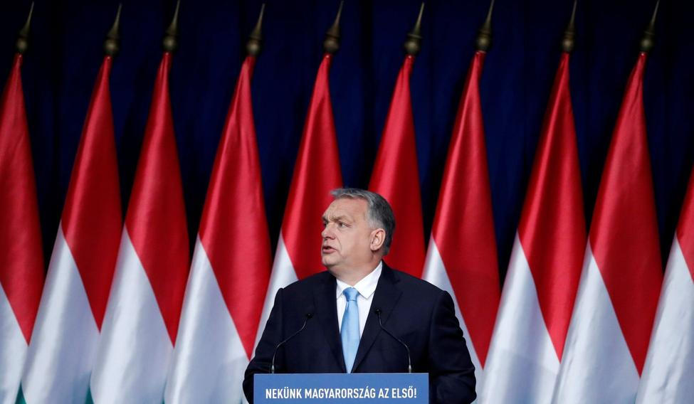 Maďarský premiér Viktor Orbán během výročního projevu o stavu země.