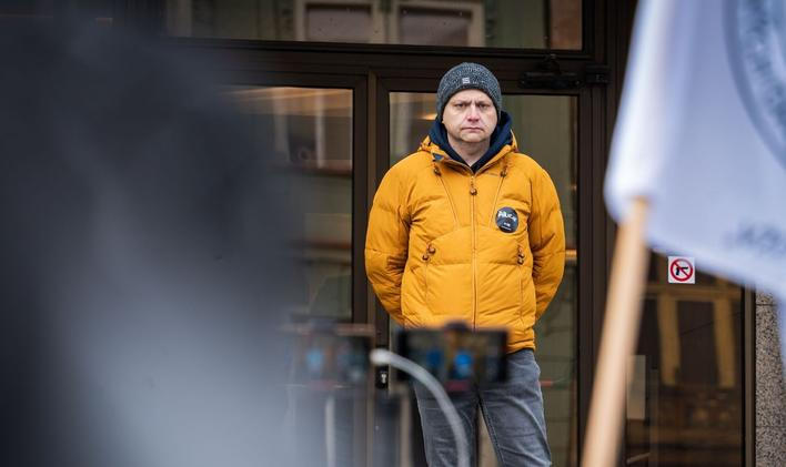 Policejní velitel a odborář Martin Červenka na demonstraci za lepší pracovní podmínky pro bezpečnostní sbory