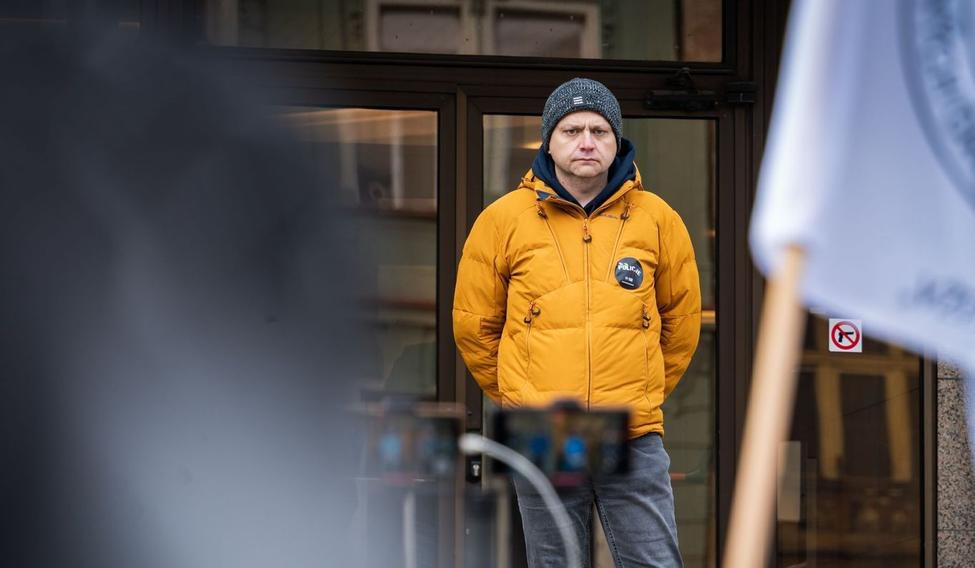 Policejní velitel a odborář Martin Červenka na demonstraci za lepší pracovní podmínky pro bezpečnostní sbory