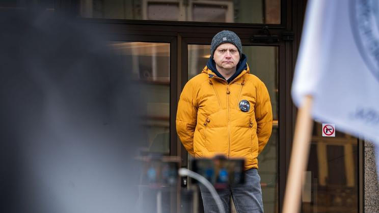 Policejní velitel a odborář Martin Červenka na demonstraci za lepší pracovní podmínky pro bezpečnostní sbory