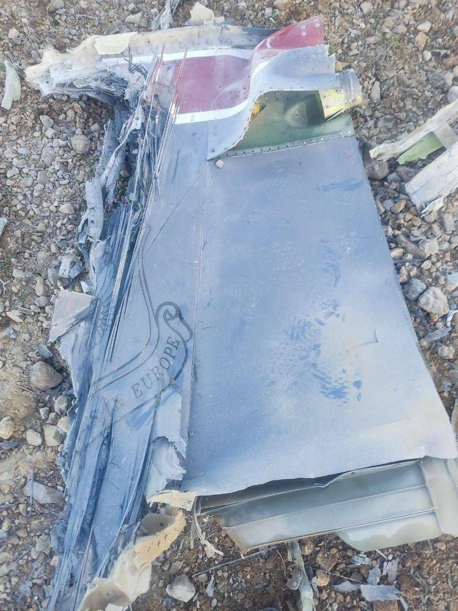 The Iranian state media said to show fragments of downed U.S. jets in this picture said to be taken in central Iran