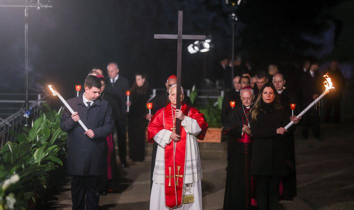 The Via Crucis (Way of the Cross) procession during Good Friday celebrations, in Rome