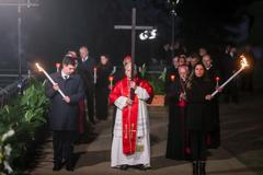 The Via Crucis (Way of the Cross) procession during Good Friday celebrations, in Rome