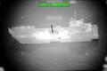 A projectile approaches what U.S. Central Command (CENTCOM) says is an Iranian naval vessel, during strikes that included attacks on mine-laying vessels, at a location given as near the Strait of Hormuz