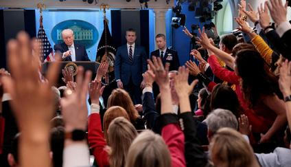 U.S. President Trump holds a press conference in the briefing room at the White House