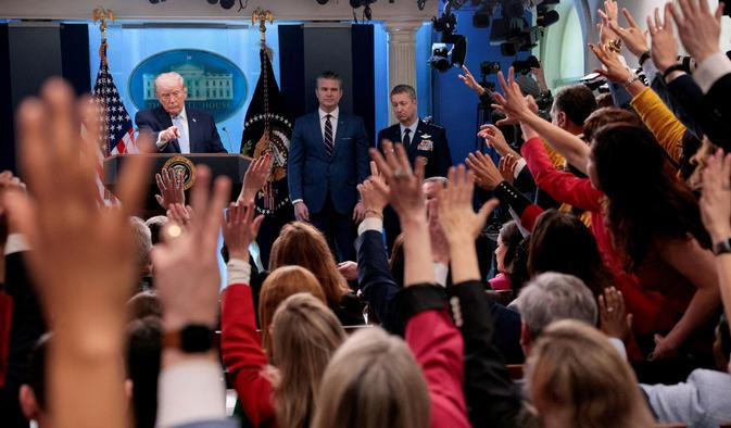 U.S. President Trump holds a press conference in the briefing room at the White House
