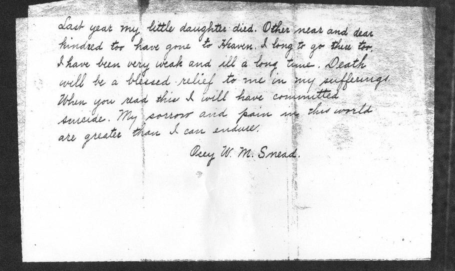 Oceana Sneadová zanechala dopis na rozloučenou.