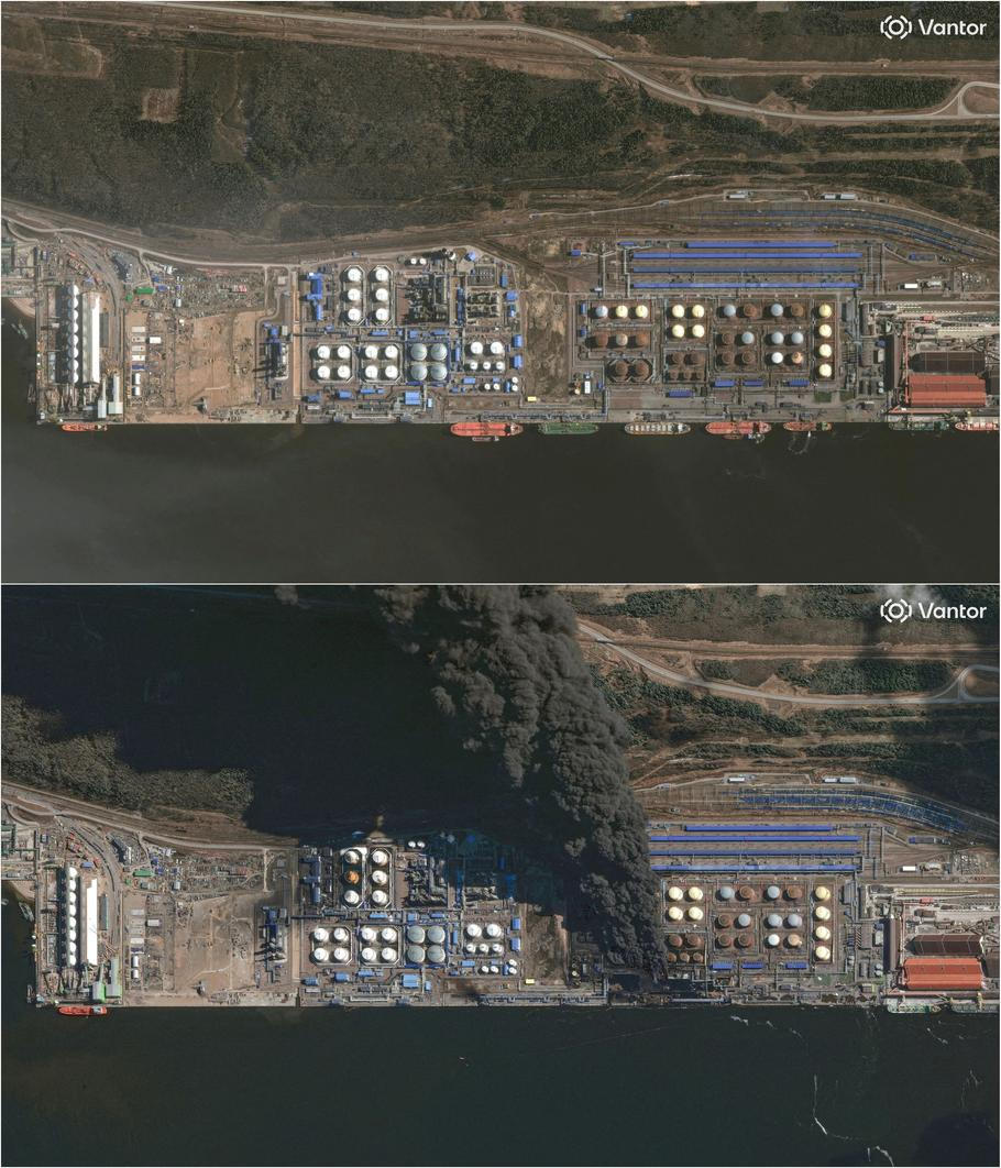 FILE PHOTO: A satellite combination image shows Russia's Baltic port of Ust-Luga