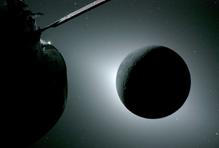 The Moon is seen fully eclipsed by the Sun during the Artemis II crew’s flyby of the Moon