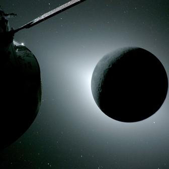 The Moon is seen fully eclipsed by the Sun during the Artemis II crew’s flyby of the Moon