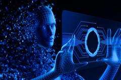 Artificial,Intelligence.,Human,Digital,Avatar,Or,Ai,Agent,Touch,Screen